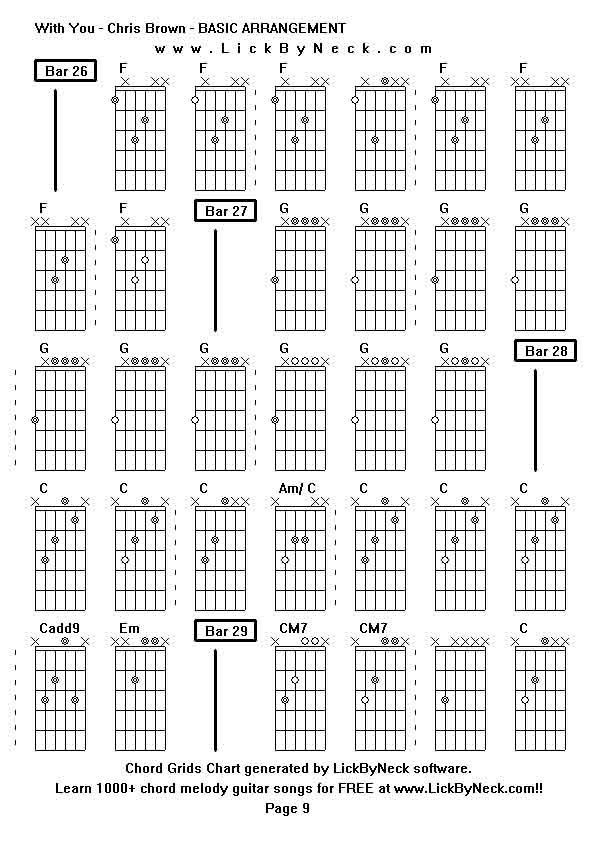 Chord Grids Chart of chord melody fingerstyle guitar song-With You - Chris Brown - BASIC ARRANGEMENT,generated by LickByNeck software.